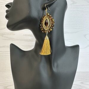 Handmade NEW Elegant Gold and Brown Tassel Earrings 14k gold platted